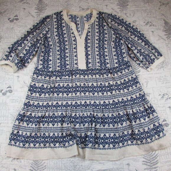 NEW Figueroa Flower Boho Woven Dress plus size summer 3/4 Sl L Blue Print 3X - Picture 6 of 11